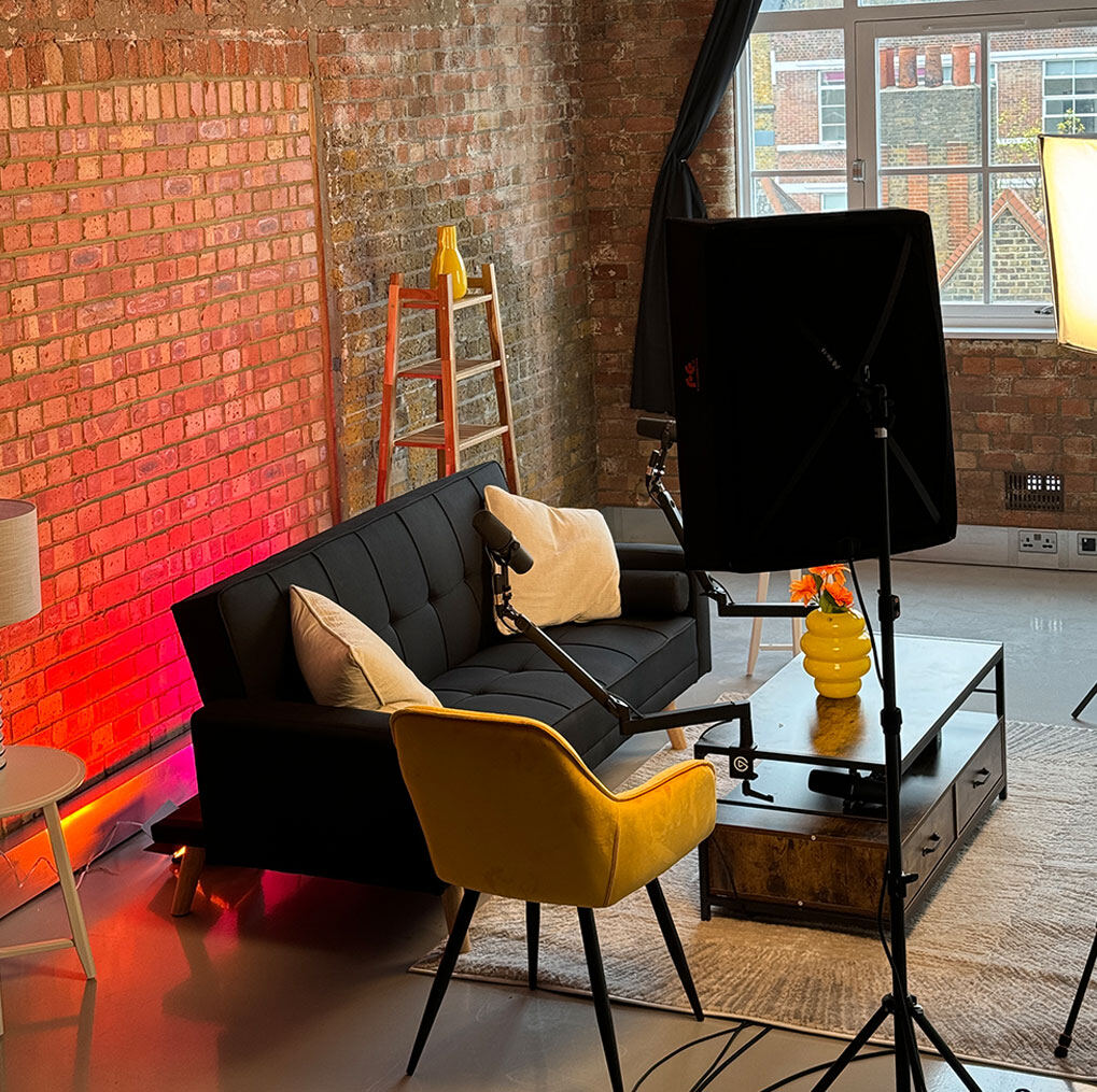 Recording a podcast at Vertical Drop's central London studio